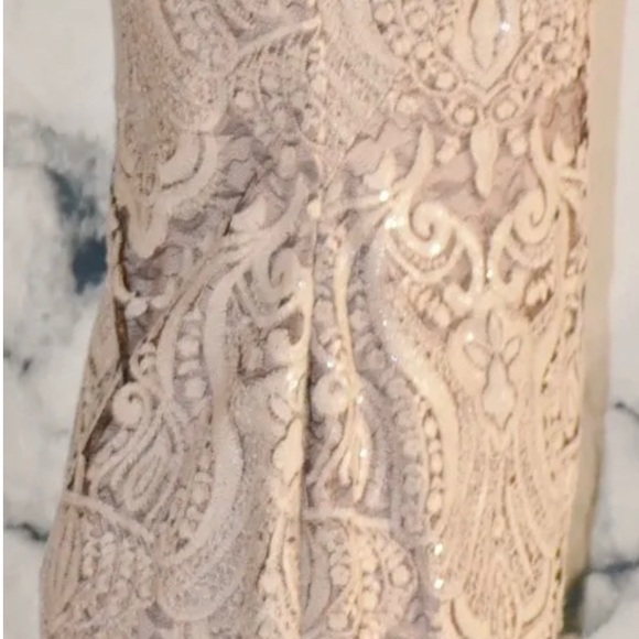 NWT Calvin Klein Khaki Embroidered and sequins on black lace cocktail dress - Picture 3 of 5